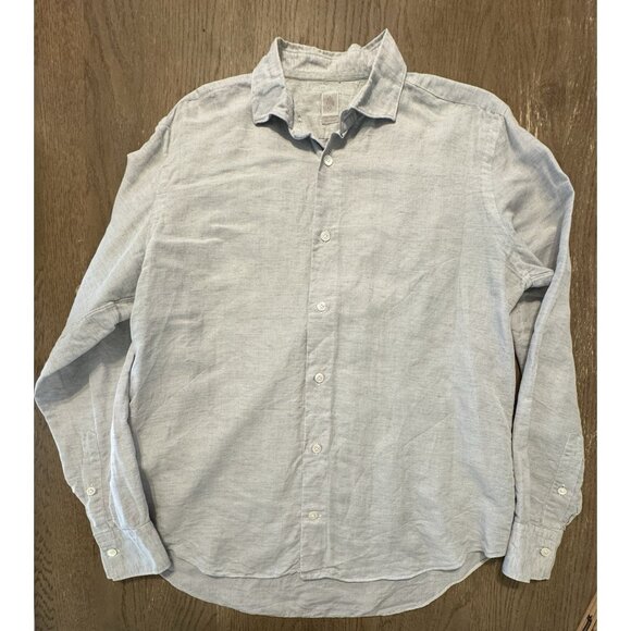 Eleventy Platinum Men Large Gray Linen Cotton Blend Italy Button Down Shirt - Picture 3 of 13